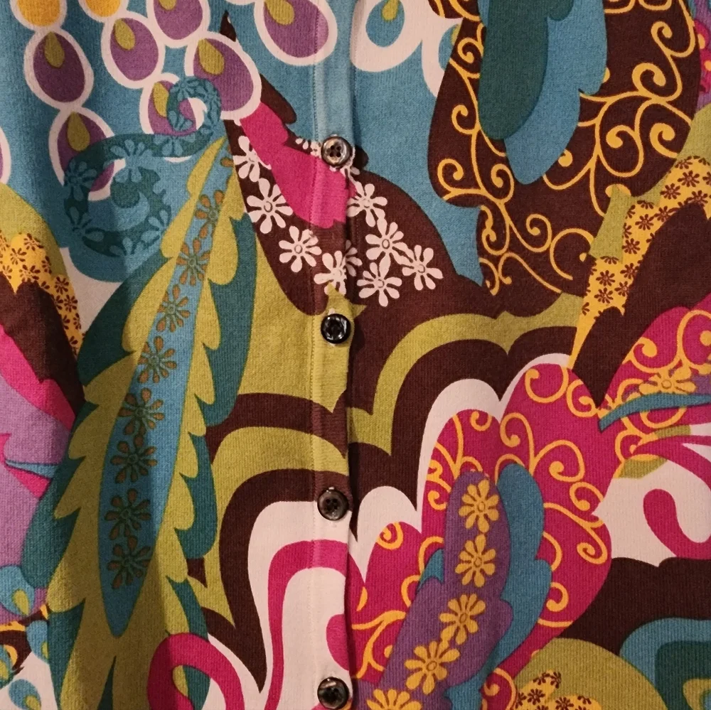 AUGUST SILK COMPANY COLORFUL PAISLEY PATTERN CARDIGAN LARGE EUC - Picture 4 of 8